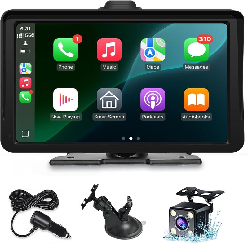 25HOURS Apple Carplay Screen for Car, 7" HD Portable Wireless Apple Carplay & Android Auto Touchscreen, with 1080P Backup Camera, Car Play Screen Tablet, GPS Navigation/Mirror Link/Bluetooth/FM/Voice Control - Image 1